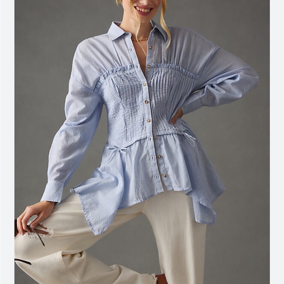 Pilcro Tops - Pilcro Light Blue Pinstripe Peplum Button-Down Blouse